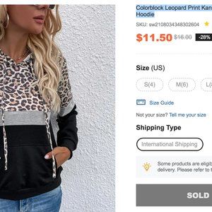 Colorblock Leopard Print Kangaroo Pocket Drawstring Hoodie size S